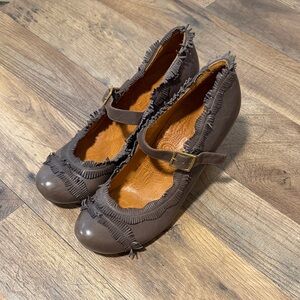 Chie Mihara Frayed Edge Brown Mary Jane Heels